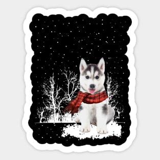 Christmas Husky With Scarf In Winter Forest Sticker